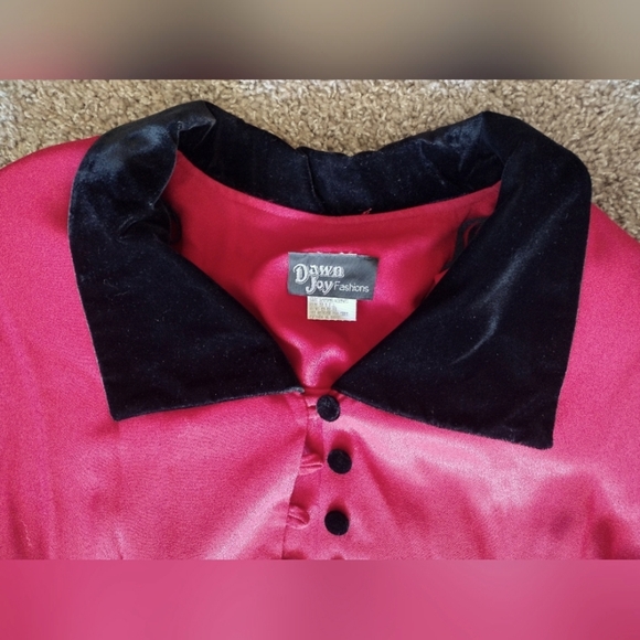 Dawn Joy Vintage Ruby Red Button Down Dress Velvet Accents - Picture 8 of 14
